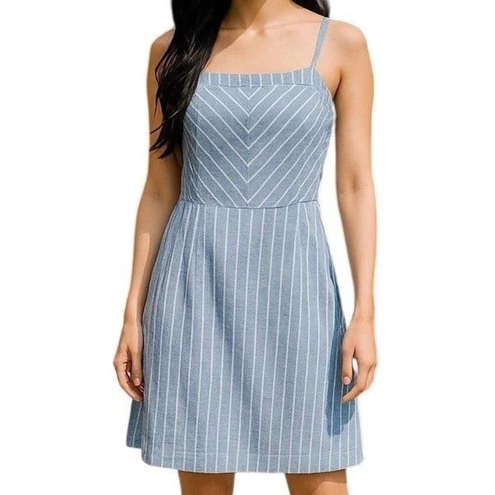 Banana Republic Striped Linen Blend Shift Dress Blue White Size 6